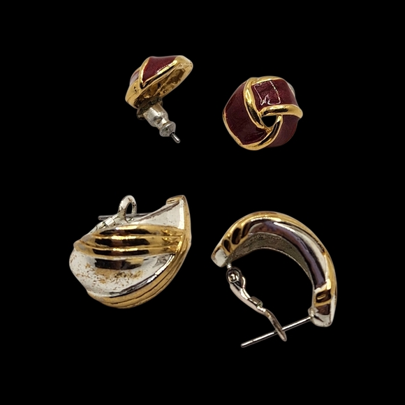 Elegant Gold and Silver Knot Earrings Set - Picture 4 of 9